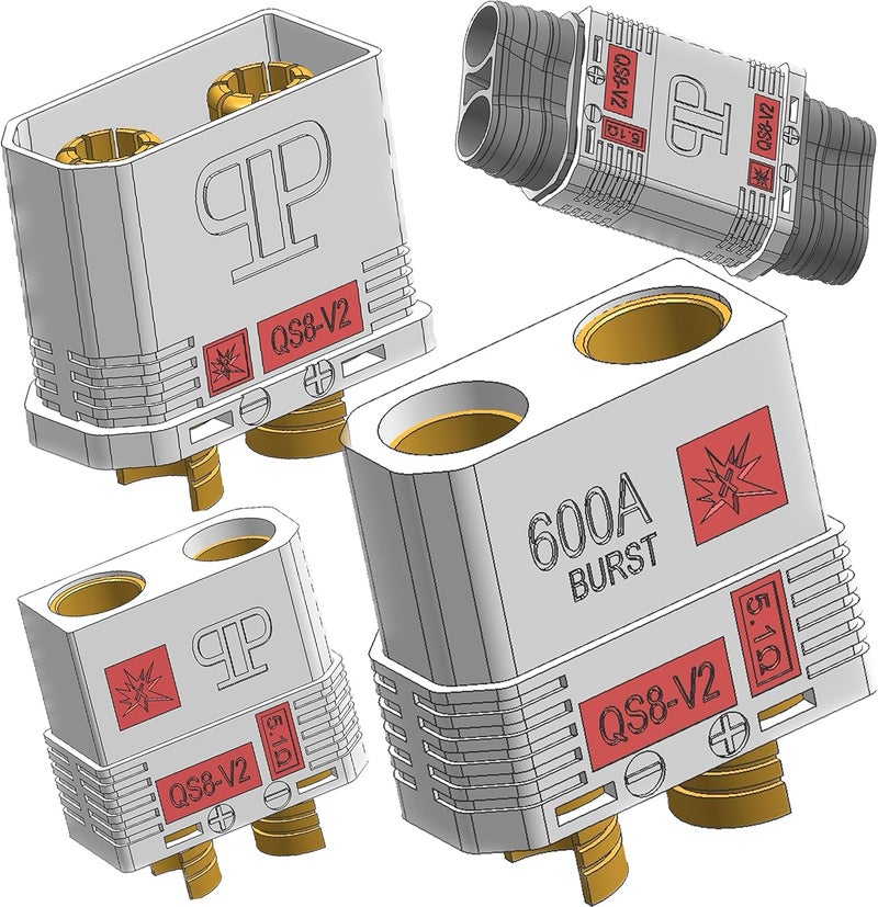 Perfect Pass QS8-V2 Anti-Spark Connector Set (5 Pack) Male & Female + Wire Covers (4pc x 5) / New and Improved Version of QS8-S Connector / 600A Burst/Gold Plated 8MM Bullets QS8-V2! - Image 4